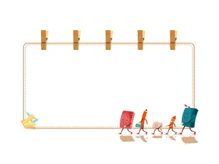 卡通的学习用具书本尺子线性开学边框素材