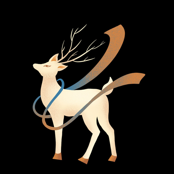 手绘国潮中国风敦煌神话九色鹿仙鹿麋鹿白鹿插画装饰PSD设计素材