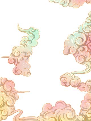 中国风国潮祥云插画手绘云彩图案海报云层装饰背景PSD设计素材