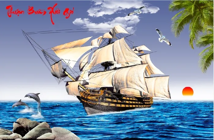一帆风顺大海背景墙 风景psd模版下载