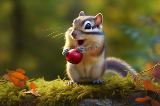 松鼠动物在森林里觅食红色果实摄影图