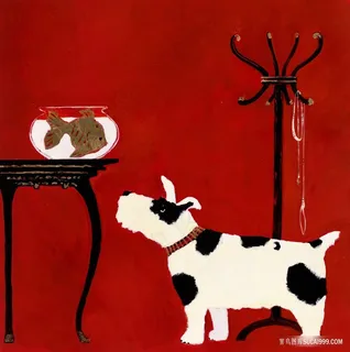 浴缸狗时尚插画