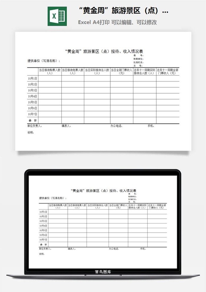 “黄金周”旅游景区（点）接待、收入情况表excel模板