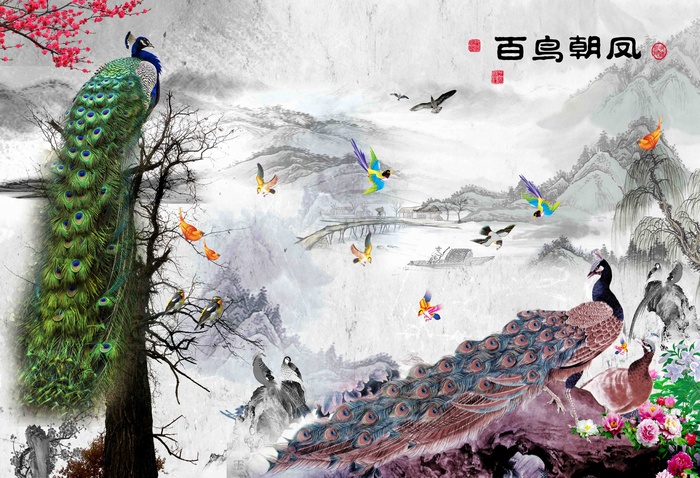新中式山水背景墙 psd模版下载