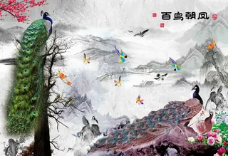 新中式山水背景墙 