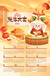 兔年大吉2023挂历台历日历