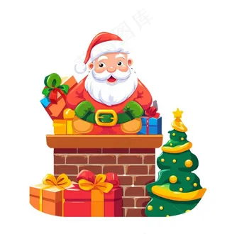 圣诞老人礼物烟囱卡通插画免抠