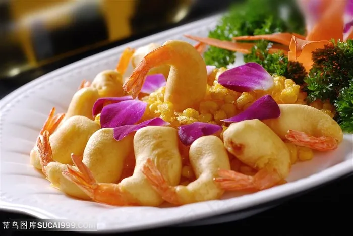 金沙玉米虾中华美食摄影图