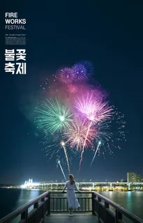 烟花海边夜景海报