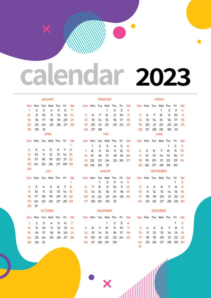 彩色兔年2023日历psd模版下载