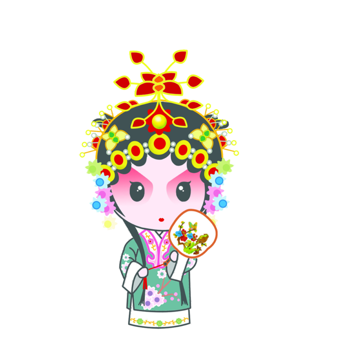 卡通京剧戏剧人物脸谱插画PNG图片 国潮中国风Q版戏剧人物PS素材