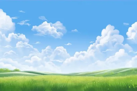 春天的蓝天白云草原很美背景图