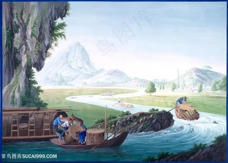 古代船运集市贸易场景绘画图片 古代船运集市贸易场景绘画图片
