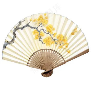古风扇子黄花树枝插画免抠