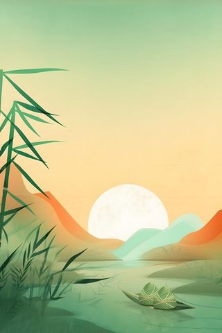 水墨画山水粽子船背景psd