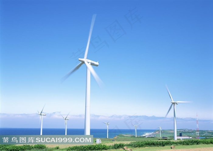 蓝天白云风车素材节能环保图片