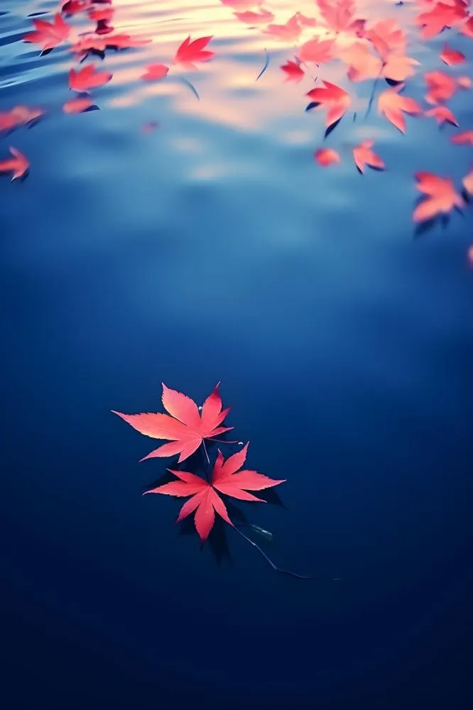 秋叶蓝色水面背景(2400x3600)
