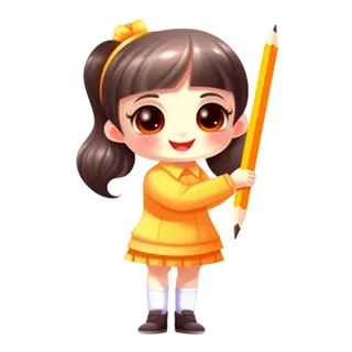 橙色女孩拿着笔免抠