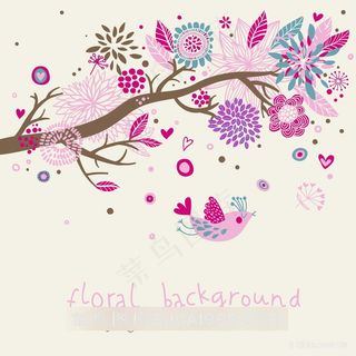 简约树枝水彩鸟插画