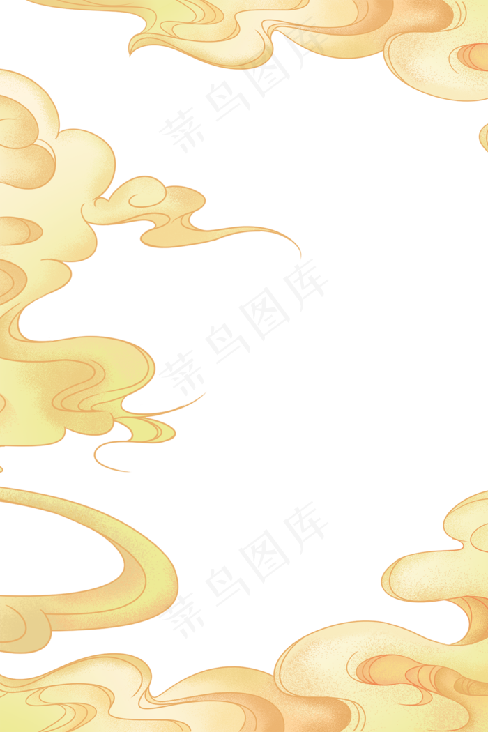 国潮手绘古风海浪花朵祥云装饰边框相框免抠