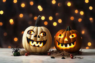 万圣节搞怪南瓜灯恐怖夜晚摄影图