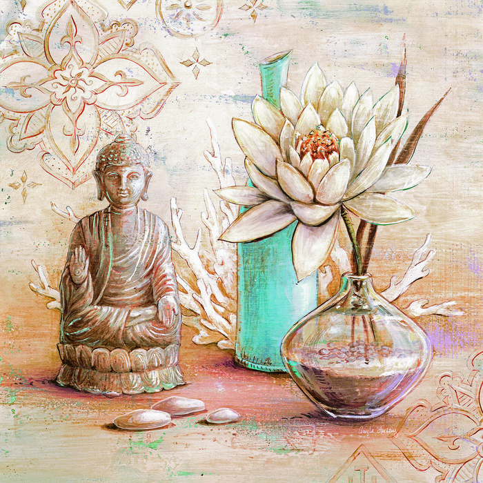 佛像花瓶时尚插画油画
