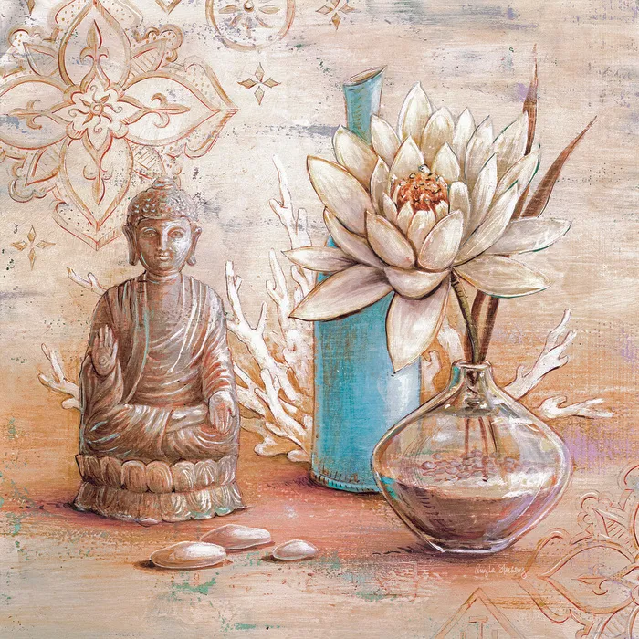 佛像花瓶时尚插画油画