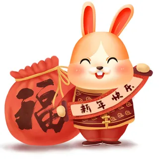 手绘2023兔年新年卡通兔子形象IP插画元素PSD设计素材png图案