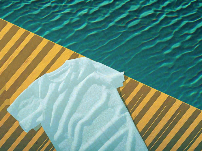 海边清爽扁平条纹插画手绘，海浪夏日(1264x944)