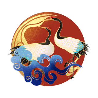 国潮仙鹤插画免扣素材设计素材
