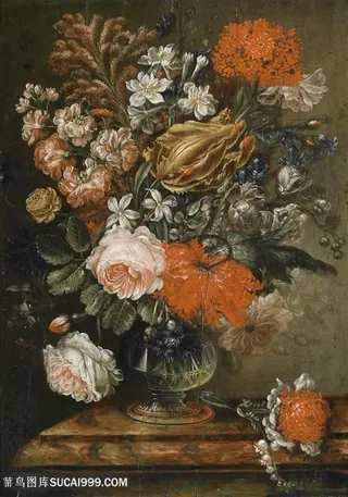 花瓶中的花卉油画图片