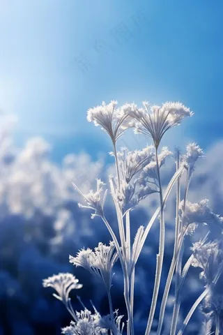 冰花蓝色冰冷枝叶背景