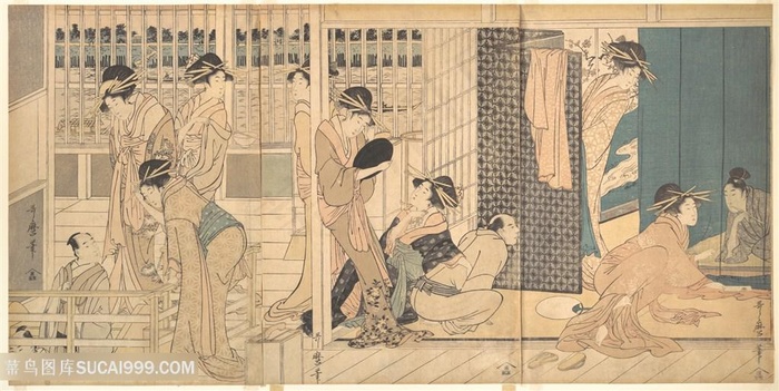 喜多川歌磨日式女性装饰画