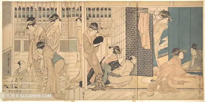 喜多川歌磨日式女性装饰画