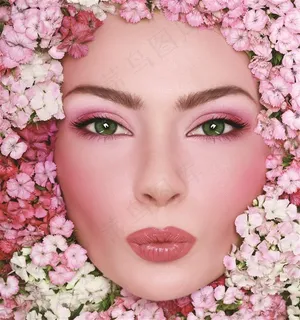 粉色花朵和美女