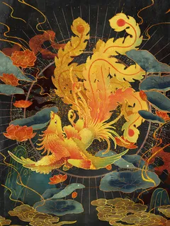 复古中国风国潮手绘烫金仙鹤锦鲤凤凰建筑黑金线描插画PS设计素材 复古中国风国潮手绘烫金仙鹤锦鲤凤凰建筑黑金线描插画PS设计素材