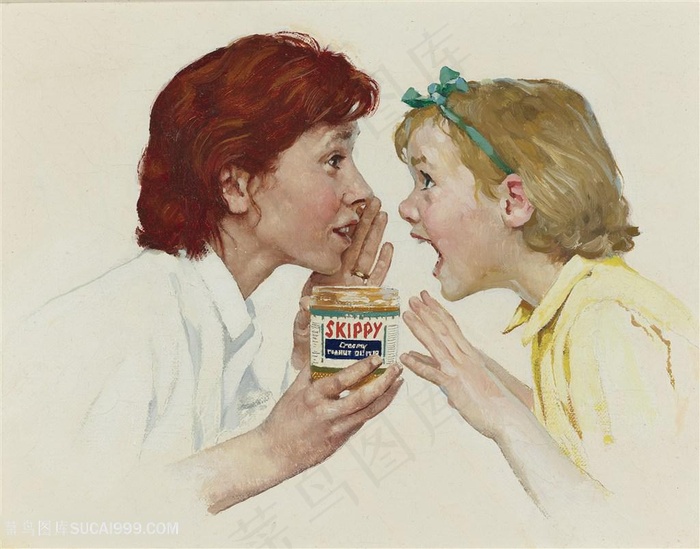 诺曼 · 洛克威尔手绘母女高清装饰画