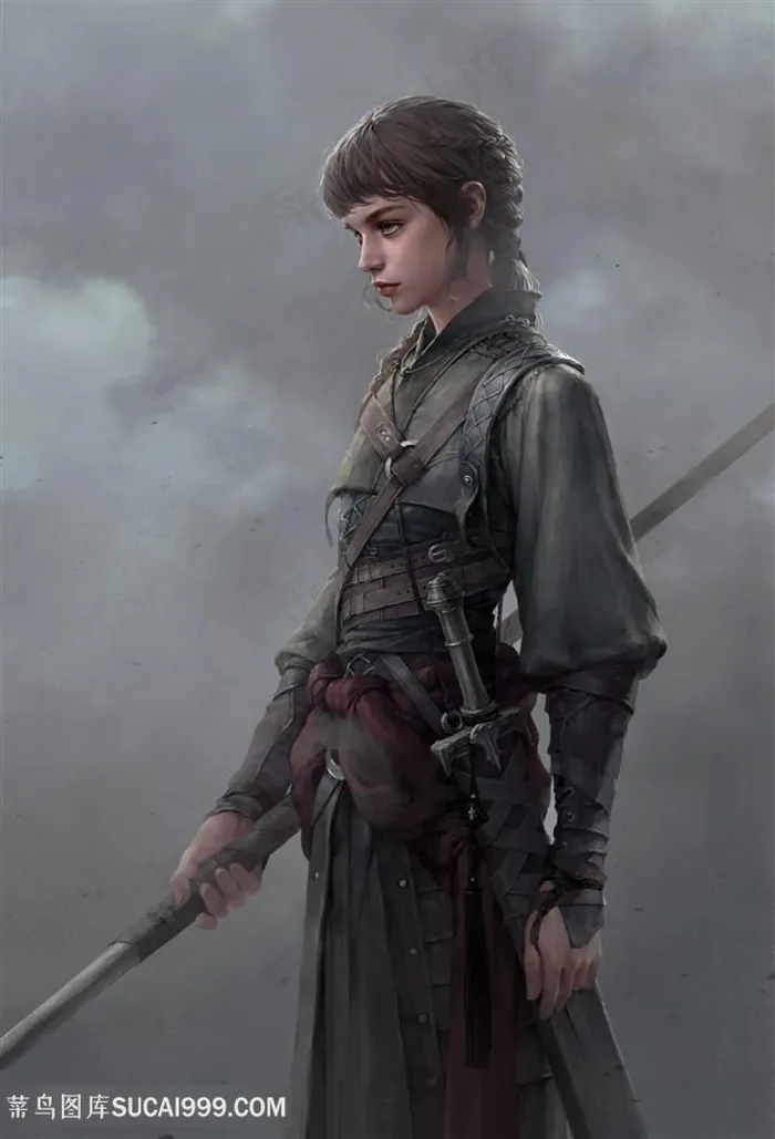 武装女战士插画图片
