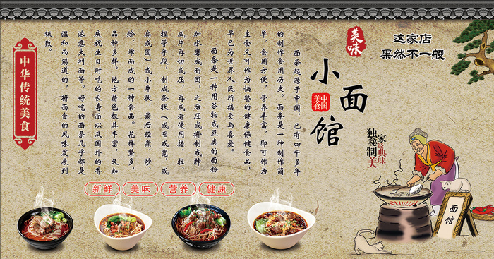 重庆小面简介 小面复古图 重庆小面海报 面食贴墙海报psd模版下载