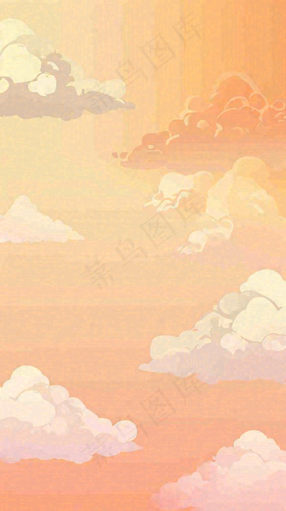 橙色渐变落日天空白云简约扁平手绘背景