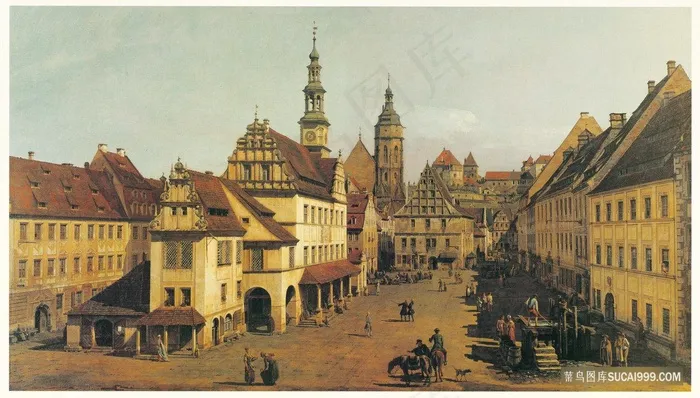 复古建筑街道油画