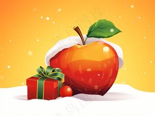 圣诞苹果礼物礼盒白雪卡通插画背景