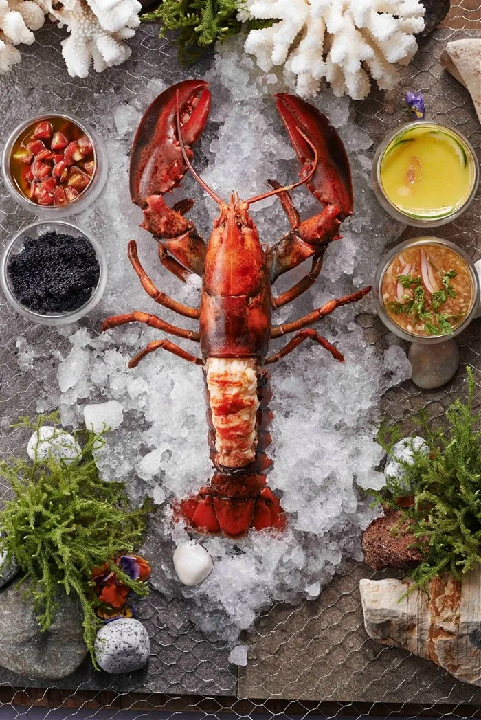 竖图冰块大只龙虾蘸酱美味美食海鲜图片