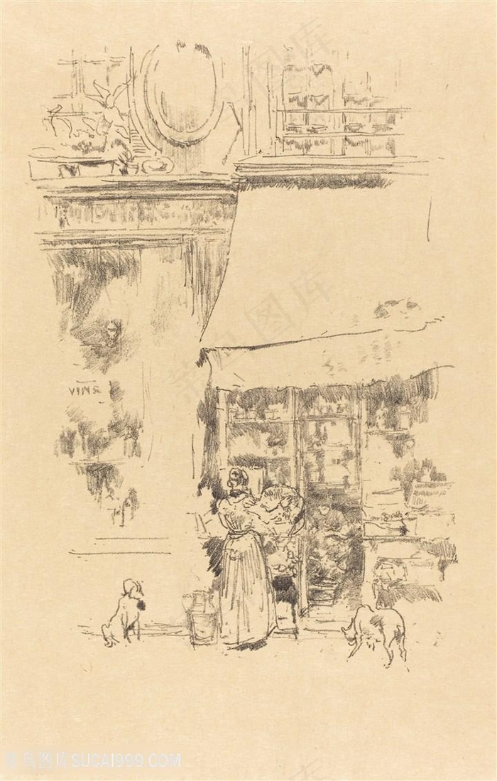 惠斯勒素描简约店铺