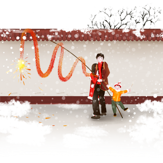 虎年新年场景套图放鞭炮