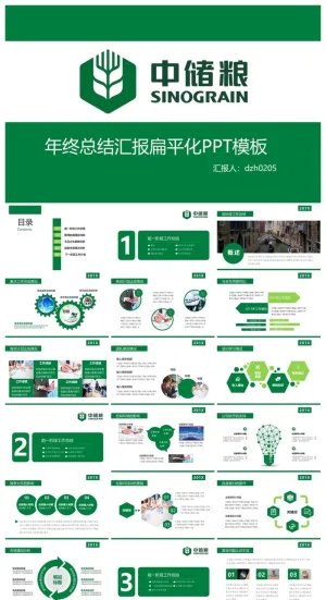 绿色年终总结汇报扁平化PPT模板预览图