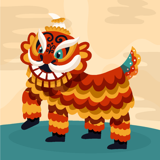 新年虎年舞狮插画  新年虎年舞狮插画