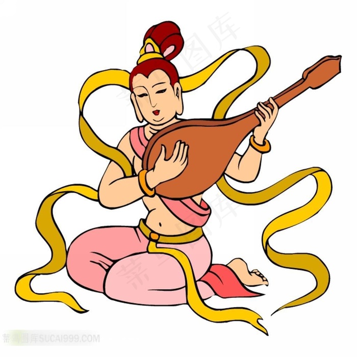 抱琵琶的飞天插画素材
