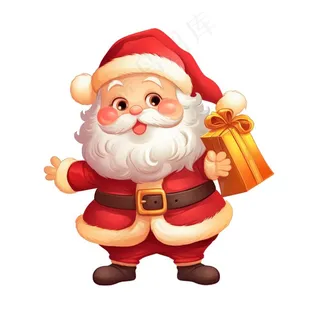 圣诞老人拿着礼物可爱卡通插画免抠