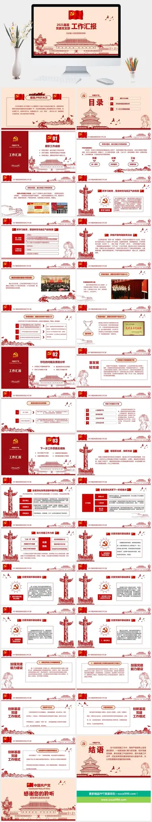 党支部党委工作报告PPT模板预览图